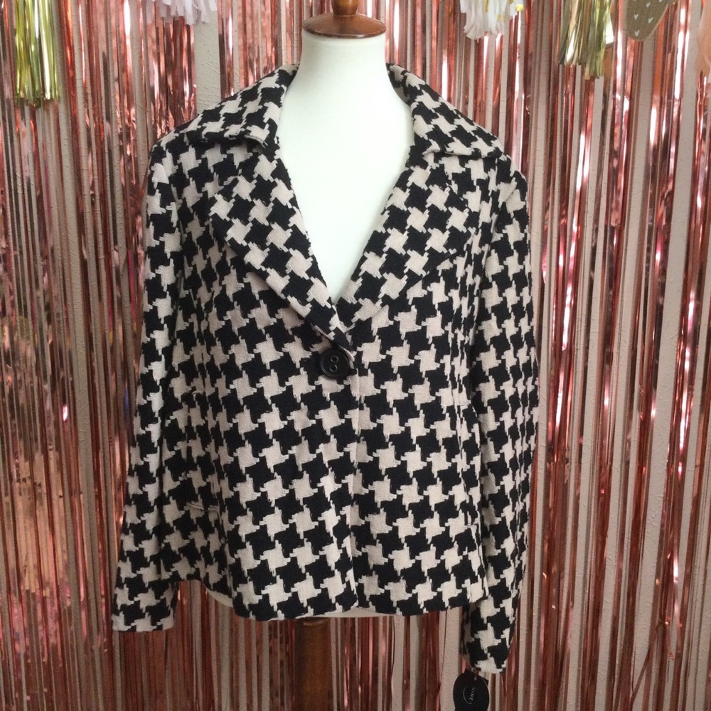 Nine West Black & Cream Houndstooth Blazer